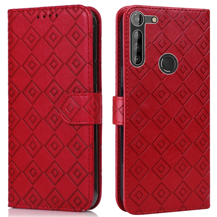 For Motorola Moto G8 Power Lite Embossed Big Small Concentric Squares Pattern Horizontal Flip Leather Case with Card Slot & Holder & Wallet