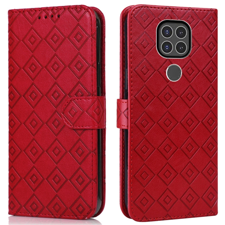 For Motorola Moto G9 / G9 Play / E7 Plus Embossed Big Small Concentric Squares Pattern Horizontal Flip Leather Case with Card Slot & Holder & Wallet