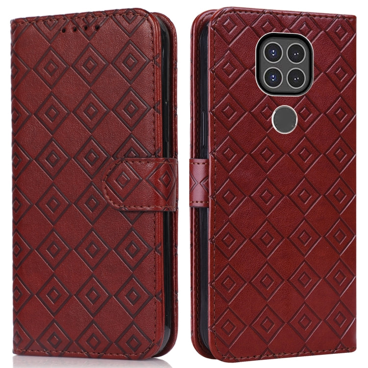 For Motorola Moto G9 / G9 Play / E7 Plus Embossed Big Small Concentric Squares Pattern Horizontal Flip Leather Case with Card Slot & Holder & Wallet