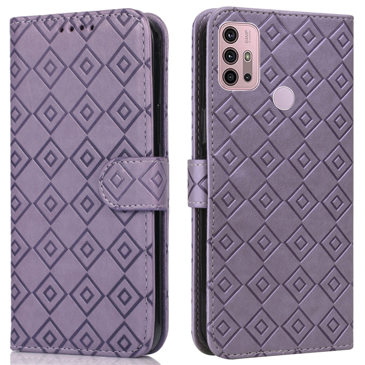 For Motorola Moto G10 / G20 / G30 Embossed Big Small Concentric Squares Pattern Horizontal Flip Leather Case with Card Slot & Holder & Wallet