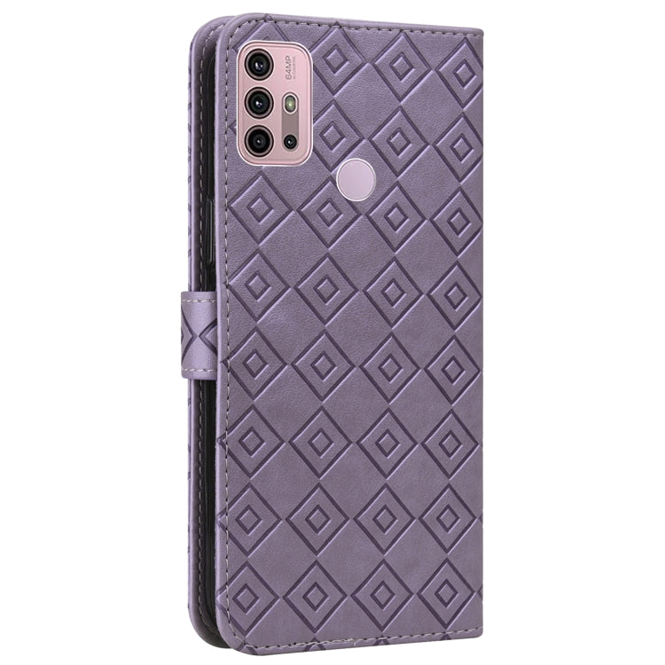 For Motorola Moto G10 / G20 / G30 Embossed Big Small Concentric Squares Pattern Horizontal Flip Leather Case with Card Slot & Holder & Wallet