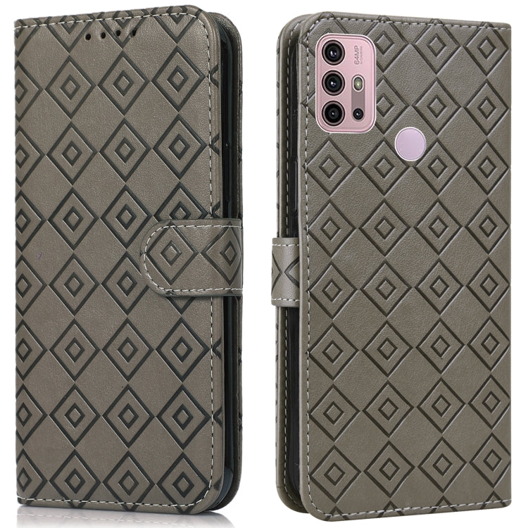For Motorola Moto G10 / G20 / G30 Embossed Big Small Concentric Squares Pattern Horizontal Flip Leather Case with Card Slot & Holder & Wallet