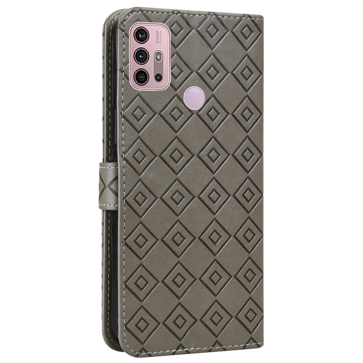 For Motorola Moto G10 / G20 / G30 Embossed Big Small Concentric Squares Pattern Horizontal Flip Leather Case with Card Slot & Holder & Wallet