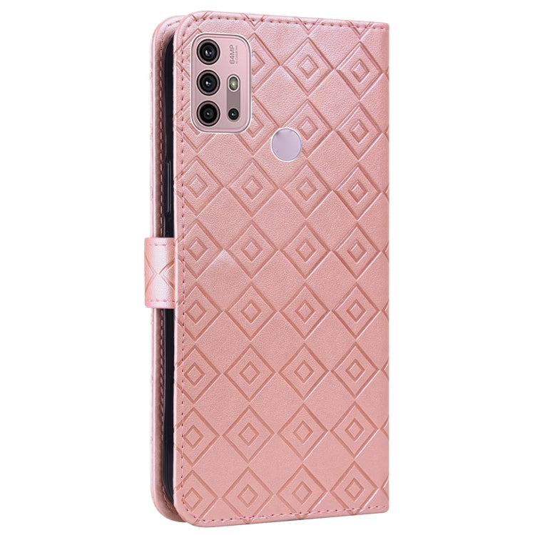 For Motorola Moto G10 / G20 / G30 Embossed Big Small Concentric Squares Pattern Horizontal Flip Leather Case with Card Slot & Holder & Wallet