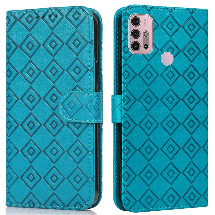 For Motorola Moto G10 / G20 / G30 Embossed Big Small Concentric Squares Pattern Horizontal Flip Leather Case with Card Slot & Holder & Wallet