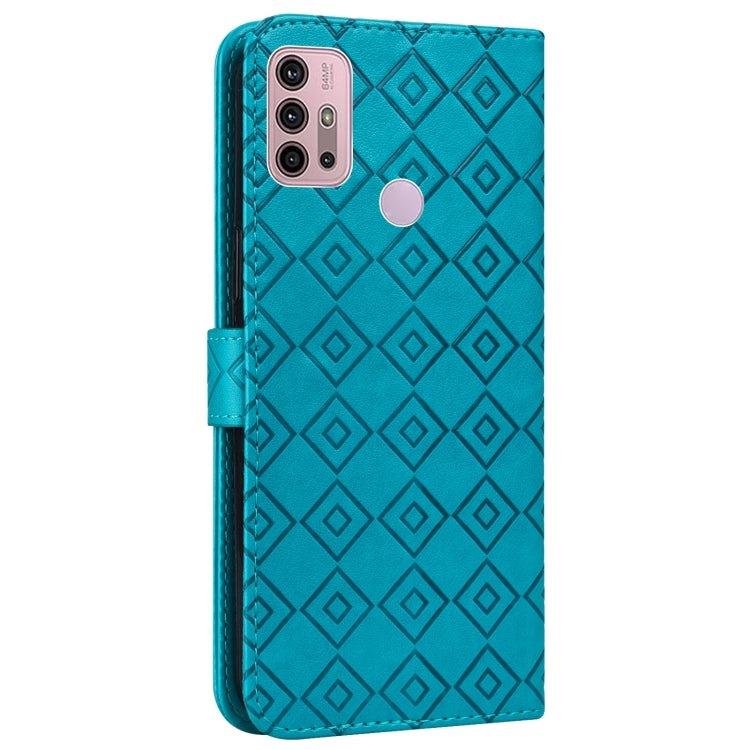 For Motorola Moto G10 / G20 / G30 Embossed Big Small Concentric Squares Pattern Horizontal Flip Leather Case with Card Slot & Holder & Wallet