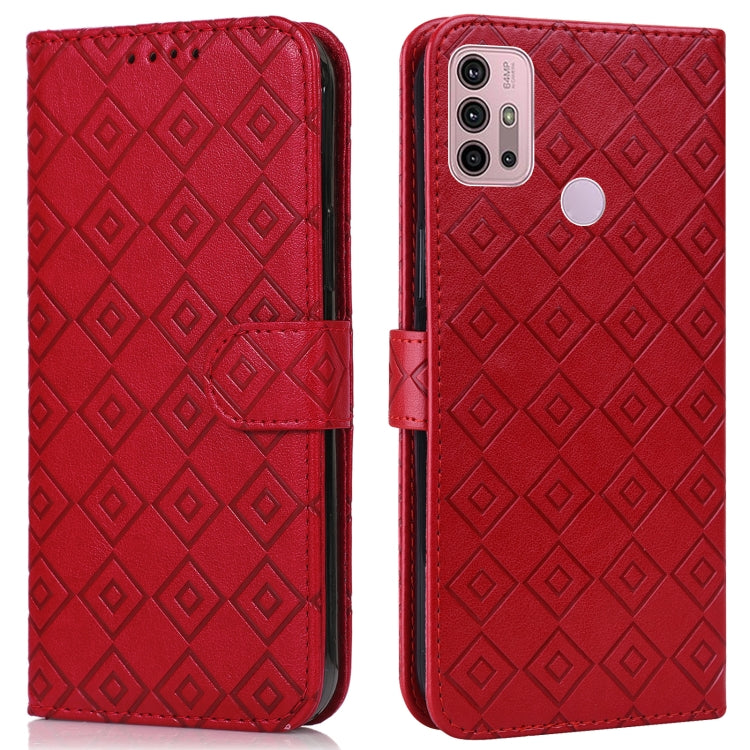 For Motorola Moto G10 / G20 / G30 Embossed Big Small Concentric Squares Pattern Horizontal Flip Leather Case with Card Slot & Holder & Wallet