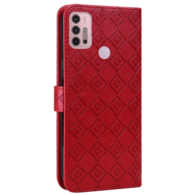 For Motorola Moto G10 / G20 / G30 Embossed Big Small Concentric Squares Pattern Horizontal Flip Leather Case with Card Slot & Holder & Wallet