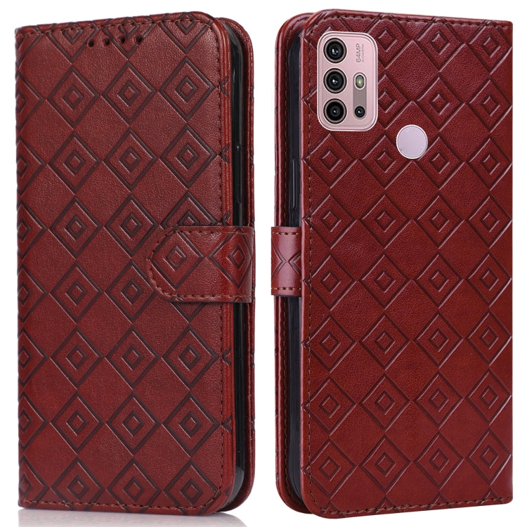 For Motorola Moto G10 / G20 / G30 Embossed Big Small Concentric Squares Pattern Horizontal Flip Leather Case with Card Slot & Holder & Wallet