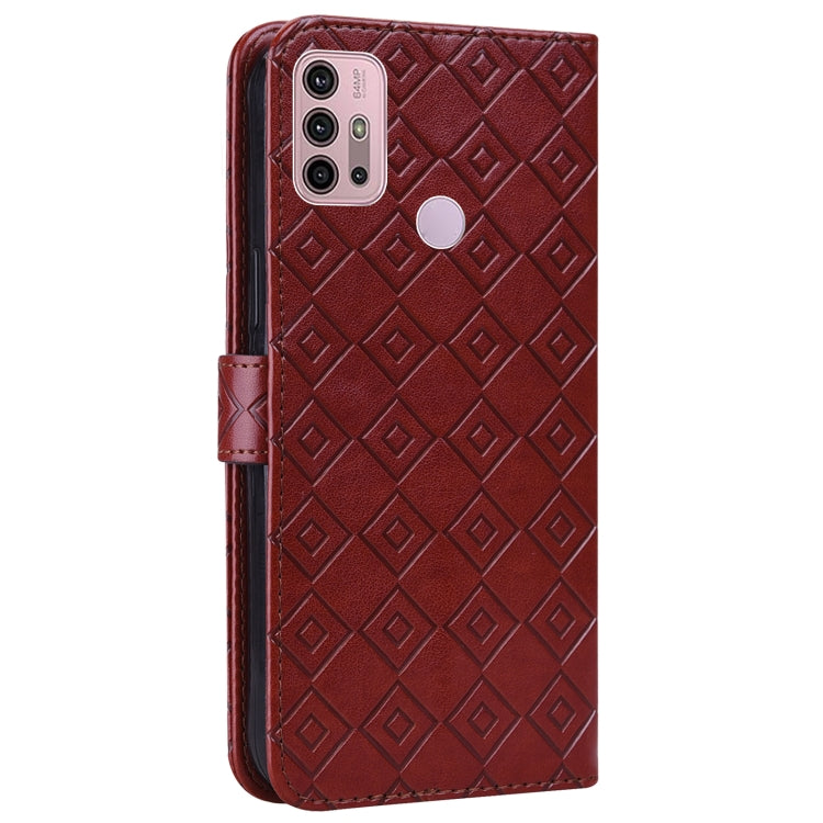For Motorola Moto G10 / G20 / G30 Embossed Big Small Concentric Squares Pattern Horizontal Flip Leather Case with Card Slot & Holder & Wallet