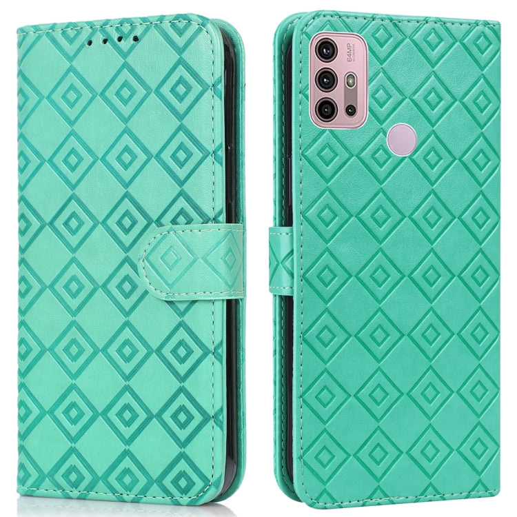 For Motorola Moto G10 / G20 / G30 Embossed Big Small Concentric Squares Pattern Horizontal Flip Leather Case with Card Slot & Holder & Wallet