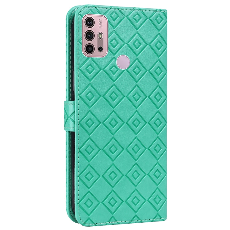For Motorola Moto G10 / G20 / G30 Embossed Big Small Concentric Squares Pattern Horizontal Flip Leather Case with Card Slot & Holder & Wallet