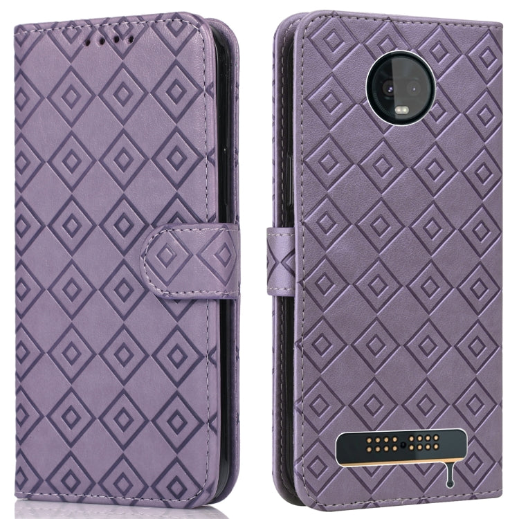 For Motorola Moto Z3 / Z3 Play Embossed Big Small Concentric Squares Pattern Horizontal Flip Leather Case with Card Slot & Holder & Wallet