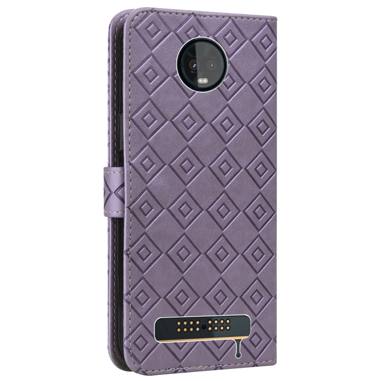 For Motorola Moto Z3 / Z3 Play Embossed Big Small Concentric Squares Pattern Horizontal Flip Leather Case with Card Slot & Holder & Wallet