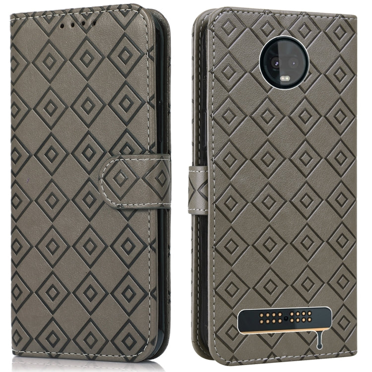 For Motorola Moto Z3 / Z3 Play Embossed Big Small Concentric Squares Pattern Horizontal Flip Leather Case with Card Slot & Holder & Wallet