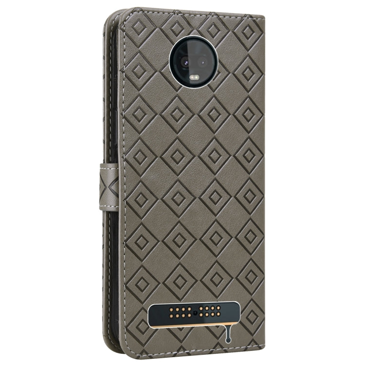 For Motorola Moto Z3 / Z3 Play Embossed Big Small Concentric Squares Pattern Horizontal Flip Leather Case with Card Slot & Holder & Wallet