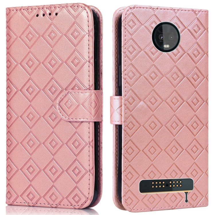 For Motorola Moto Z3 / Z3 Play Embossed Big Small Concentric Squares Pattern Horizontal Flip Leather Case with Card Slot & Holder & Wallet
