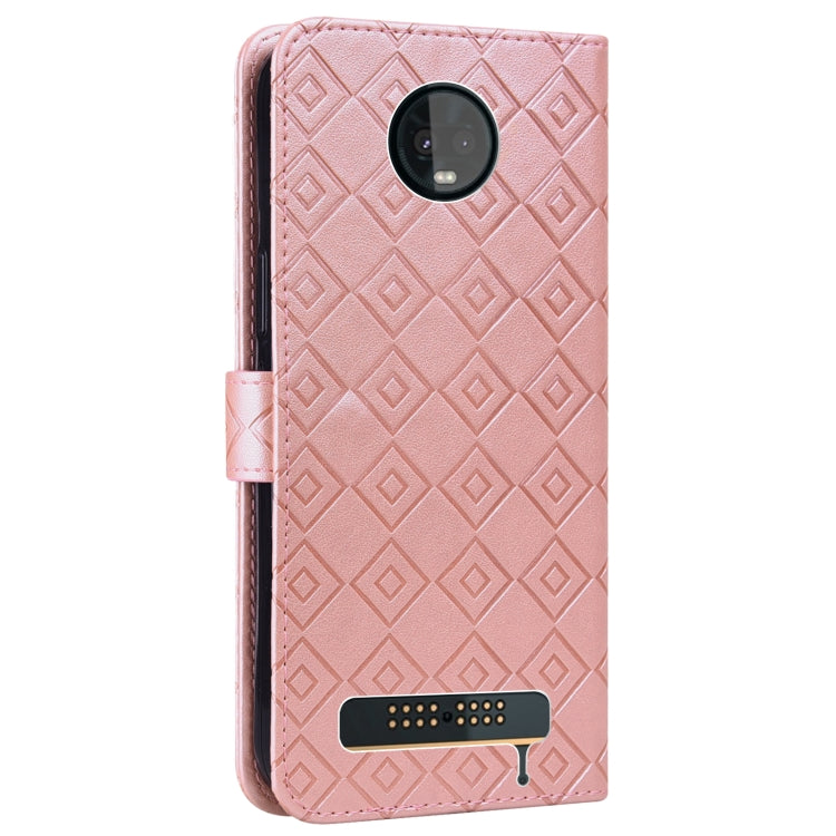 For Motorola Moto Z3 / Z3 Play Embossed Big Small Concentric Squares Pattern Horizontal Flip Leather Case with Card Slot & Holder & Wallet