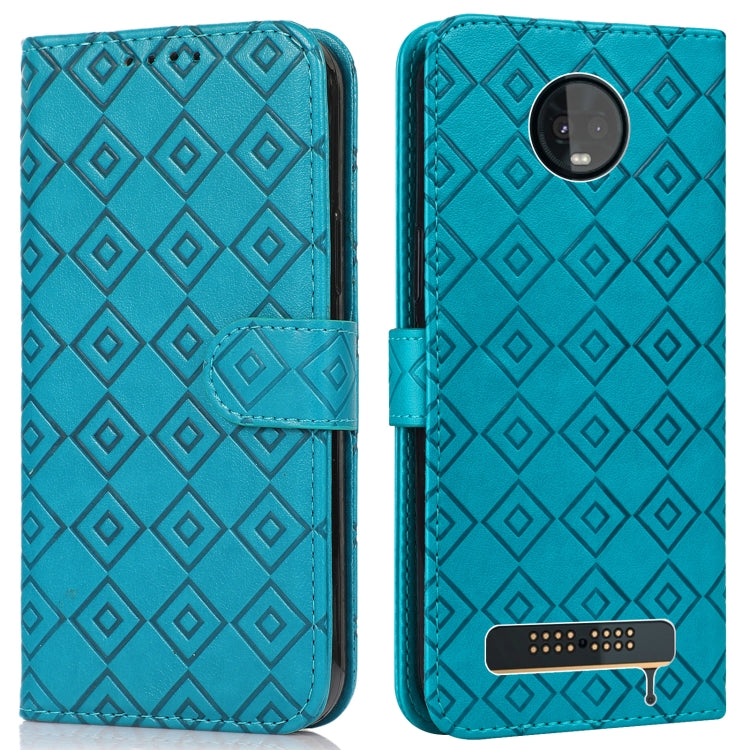 For Motorola Moto Z3 / Z3 Play Embossed Big Small Concentric Squares Pattern Horizontal Flip Leather Case with Card Slot & Holder & Wallet