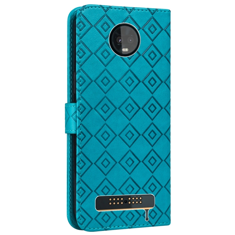 For Motorola Moto Z3 / Z3 Play Embossed Big Small Concentric Squares Pattern Horizontal Flip Leather Case with Card Slot & Holder & Wallet