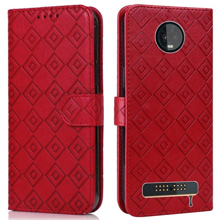 For Motorola Moto Z3 / Z3 Play Embossed Big Small Concentric Squares Pattern Horizontal Flip Leather Case with Card Slot & Holder & Wallet