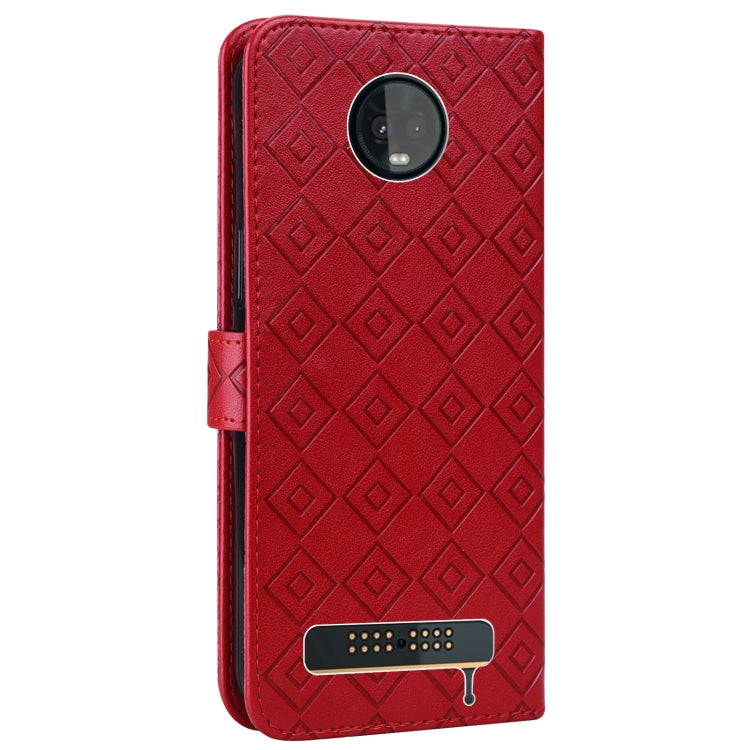 For Motorola Moto Z3 / Z3 Play Embossed Big Small Concentric Squares Pattern Horizontal Flip Leather Case with Card Slot & Holder & Wallet