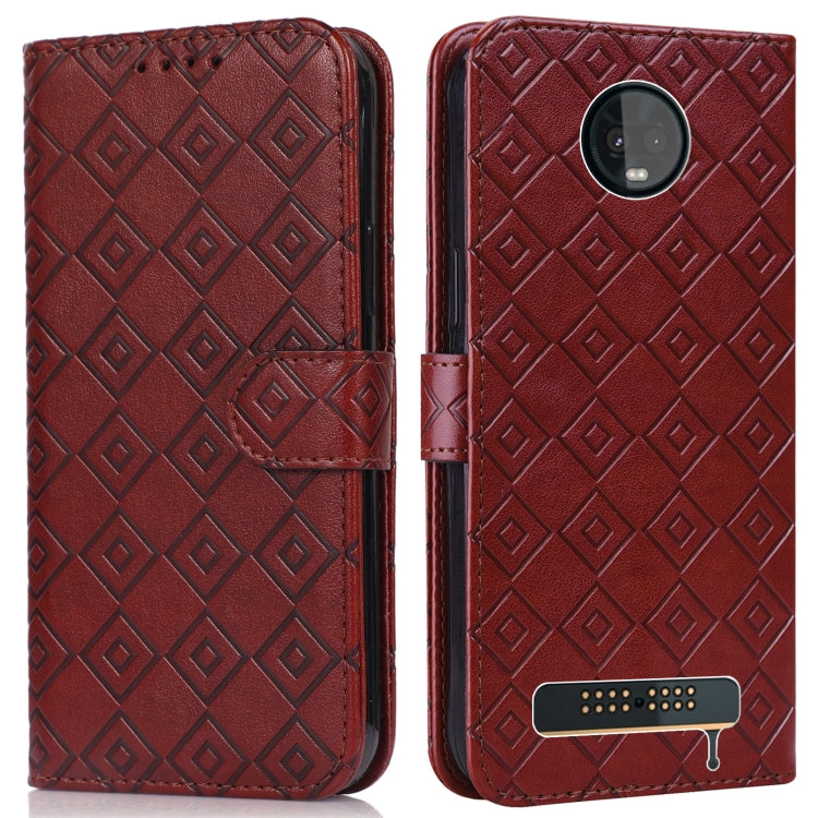For Motorola Moto Z3 / Z3 Play Embossed Big Small Concentric Squares Pattern Horizontal Flip Leather Case with Card Slot & Holder & Wallet