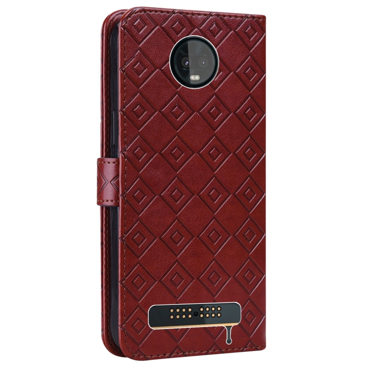 For Motorola Moto Z3 / Z3 Play Embossed Big Small Concentric Squares Pattern Horizontal Flip Leather Case with Card Slot & Holder & Wallet