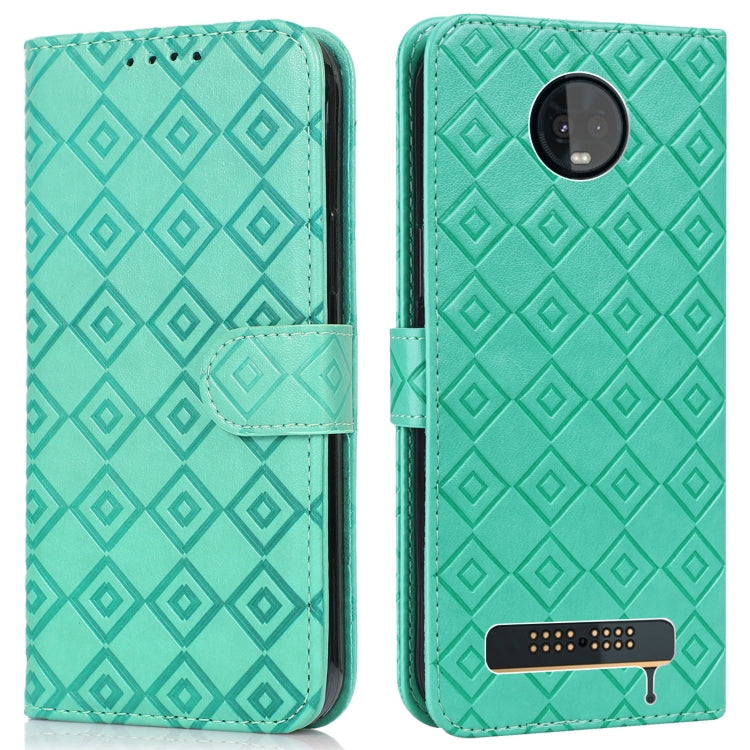 For Motorola Moto Z3 / Z3 Play Embossed Big Small Concentric Squares Pattern Horizontal Flip Leather Case with Card Slot & Holder & Wallet