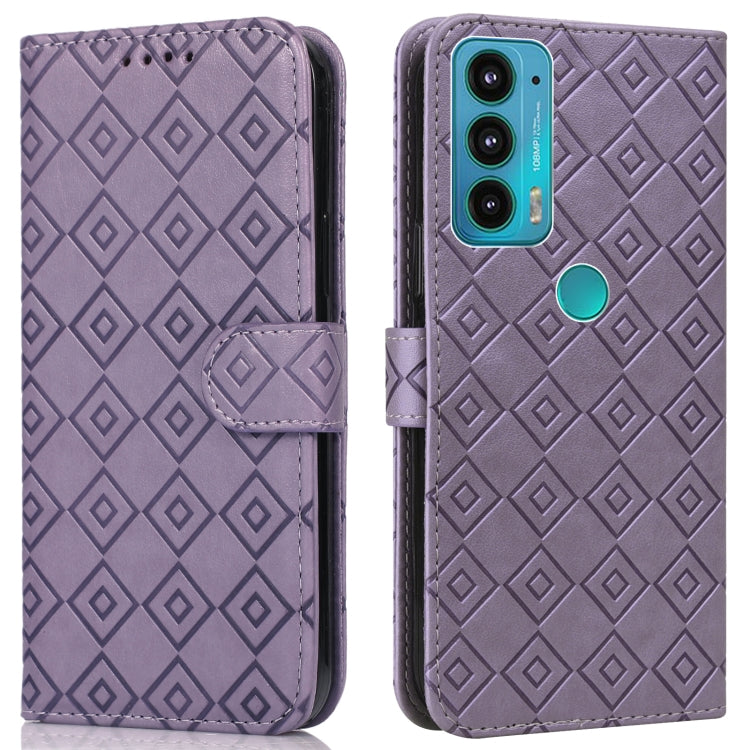 For Motorola Edge 20 Embossed Big Small Concentric Squares Pattern Horizontal Flip Leather Case with Card Slot & Holder & Wallet