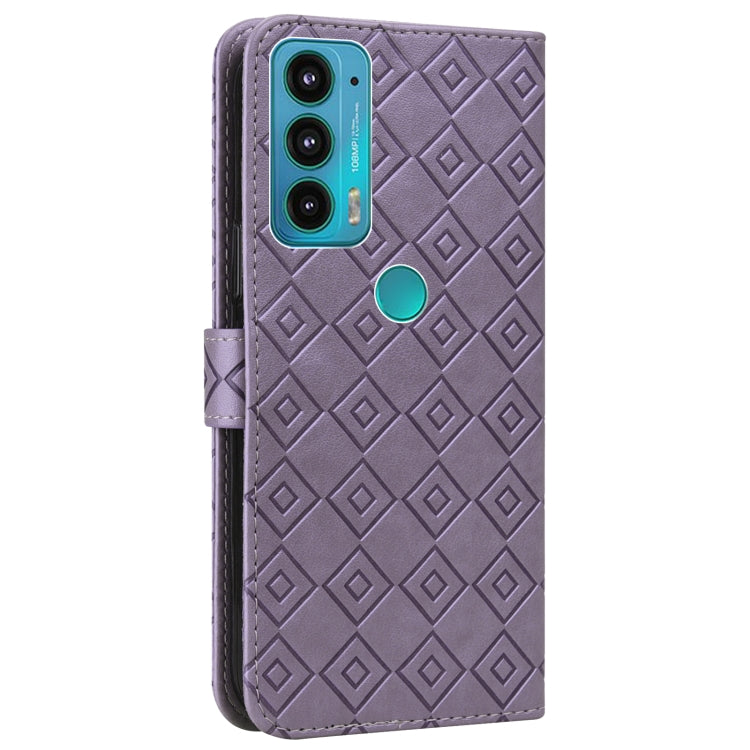 For Motorola Edge 20 Embossed Big Small Concentric Squares Pattern Horizontal Flip Leather Case with Card Slot & Holder & Wallet