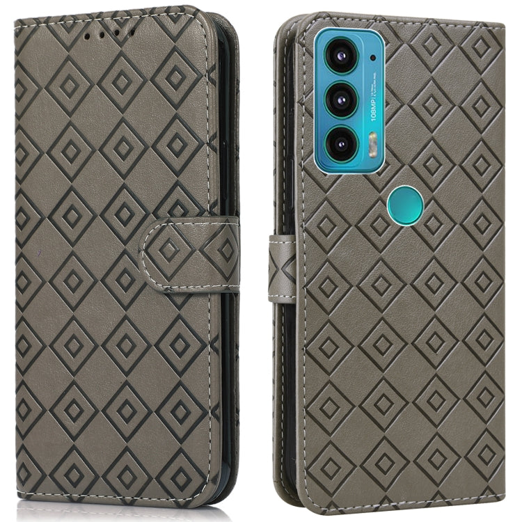 For Motorola Edge 20 Embossed Big Small Concentric Squares Pattern Horizontal Flip Leather Case with Card Slot & Holder & Wallet