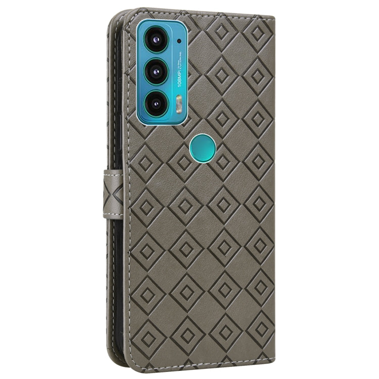 For Motorola Edge 20 Embossed Big Small Concentric Squares Pattern Horizontal Flip Leather Case with Card Slot & Holder & Wallet