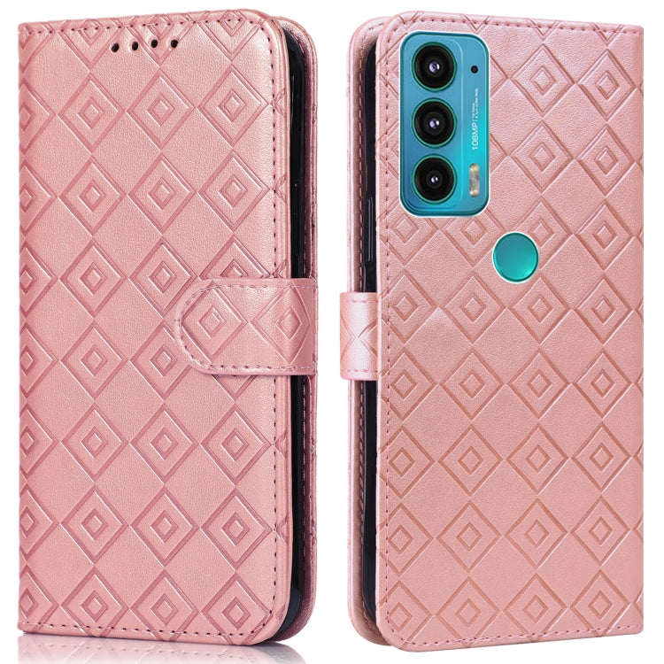 For Motorola Edge 20 Embossed Big Small Concentric Squares Pattern Horizontal Flip Leather Case with Card Slot & Holder & Wallet