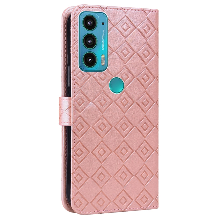 For Motorola Edge 20 Embossed Big Small Concentric Squares Pattern Horizontal Flip Leather Case with Card Slot & Holder & Wallet