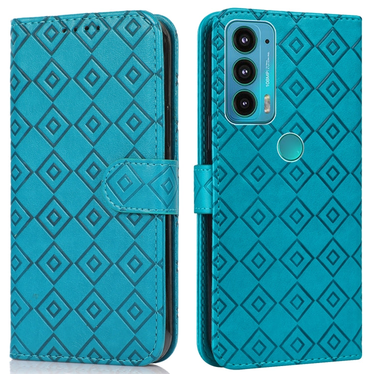For Motorola Edge 20 Embossed Big Small Concentric Squares Pattern Horizontal Flip Leather Case with Card Slot & Holder & Wallet