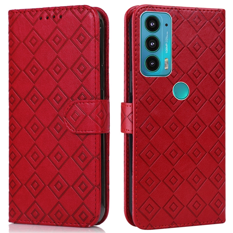 For Motorola Edge 20 Embossed Big Small Concentric Squares Pattern Horizontal Flip Leather Case with Card Slot & Holder & Wallet