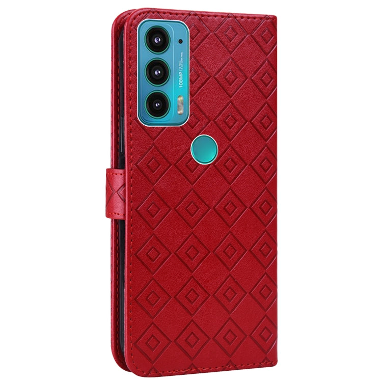 For Motorola Edge 20 Embossed Big Small Concentric Squares Pattern Horizontal Flip Leather Case with Card Slot & Holder & Wallet