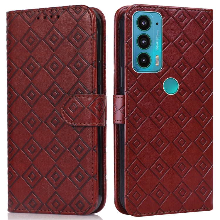For Motorola Edge 20 Embossed Big Small Concentric Squares Pattern Horizontal Flip Leather Case with Card Slot & Holder & Wallet