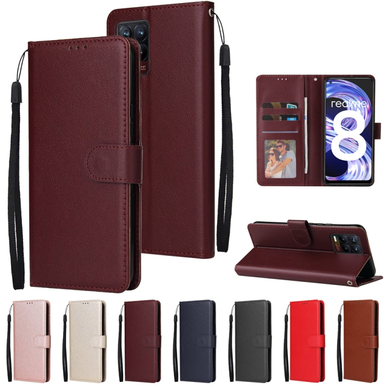 For OPPO Realme 8 / 8 Pro 4G Multifunctional Horizontal Flip Leather Case, with Three Card Slot & Holder & Photo Frame & Lanyard