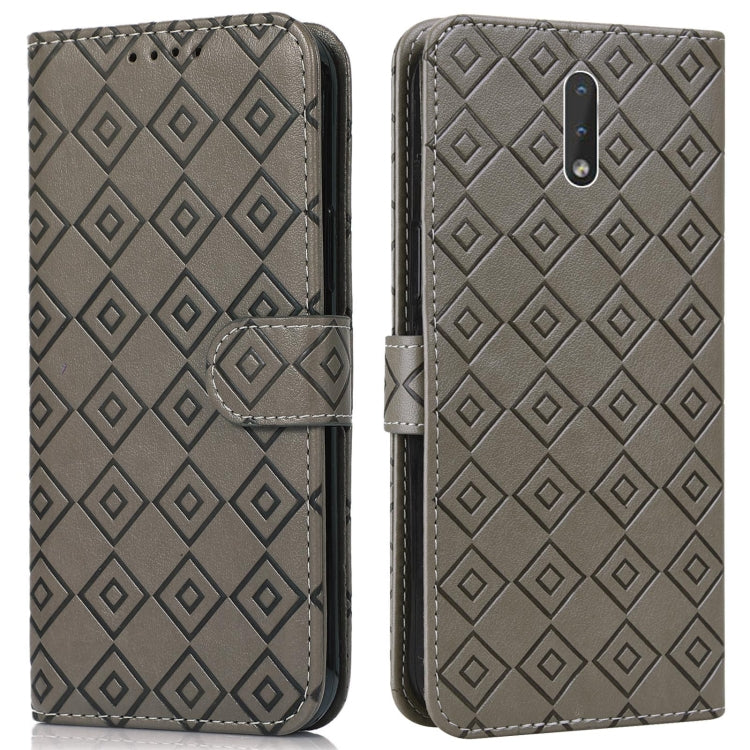 For Nokia 2.3 Embossed Big Small Concentric Squares Pattern Horizontal Flip Leather Case with Card Slot & Holder & Wallet