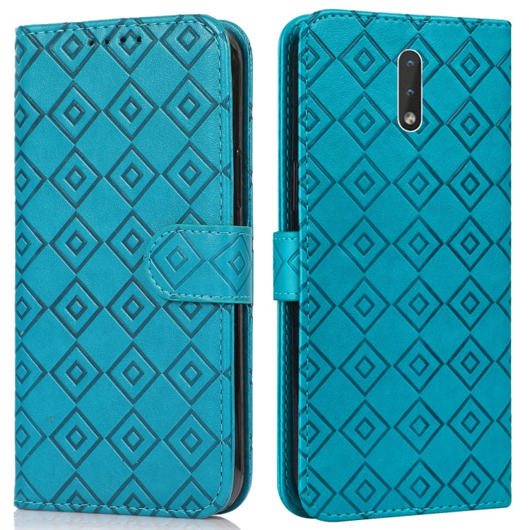 For Nokia 2.3 Embossed Big Small Concentric Squares Pattern Horizontal Flip Leather Case with Card Slot & Holder & Wallet