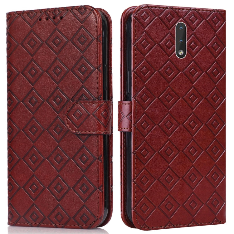 For Nokia 2.3 Embossed Big Small Concentric Squares Pattern Horizontal Flip Leather Case with Card Slot & Holder & Wallet