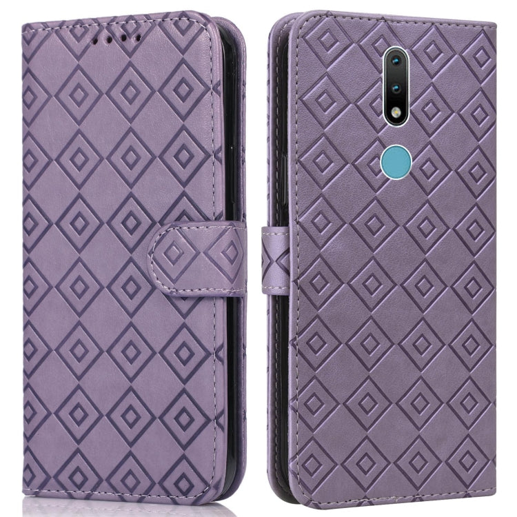 For Nokia 2.4 Embossed Big Small Concentric Squares Pattern Horizontal Flip Leather Case with Card Slot & Holder & Wallet