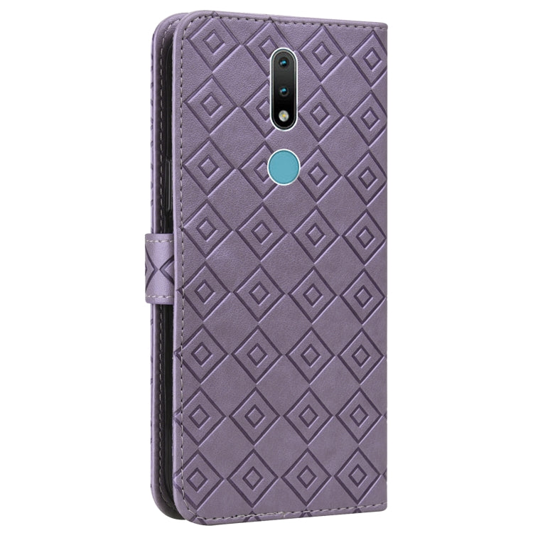 For Nokia 2.4 Embossed Big Small Concentric Squares Pattern Horizontal Flip Leather Case with Card Slot & Holder & Wallet
