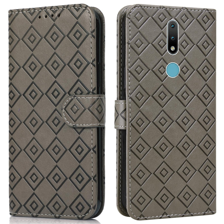 For Nokia 2.4 Embossed Big Small Concentric Squares Pattern Horizontal Flip Leather Case with Card Slot & Holder & Wallet