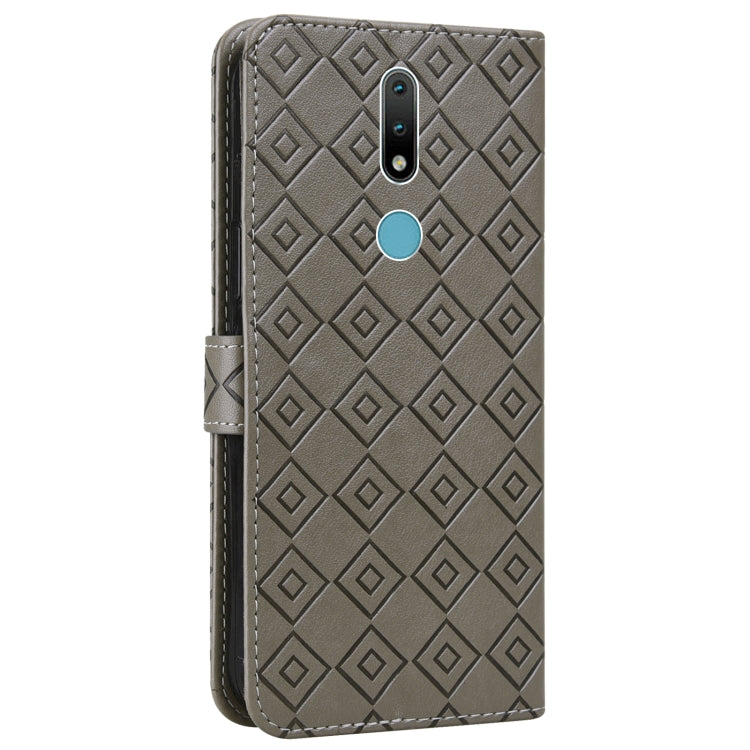 For Nokia 2.4 Embossed Big Small Concentric Squares Pattern Horizontal Flip Leather Case with Card Slot & Holder & Wallet