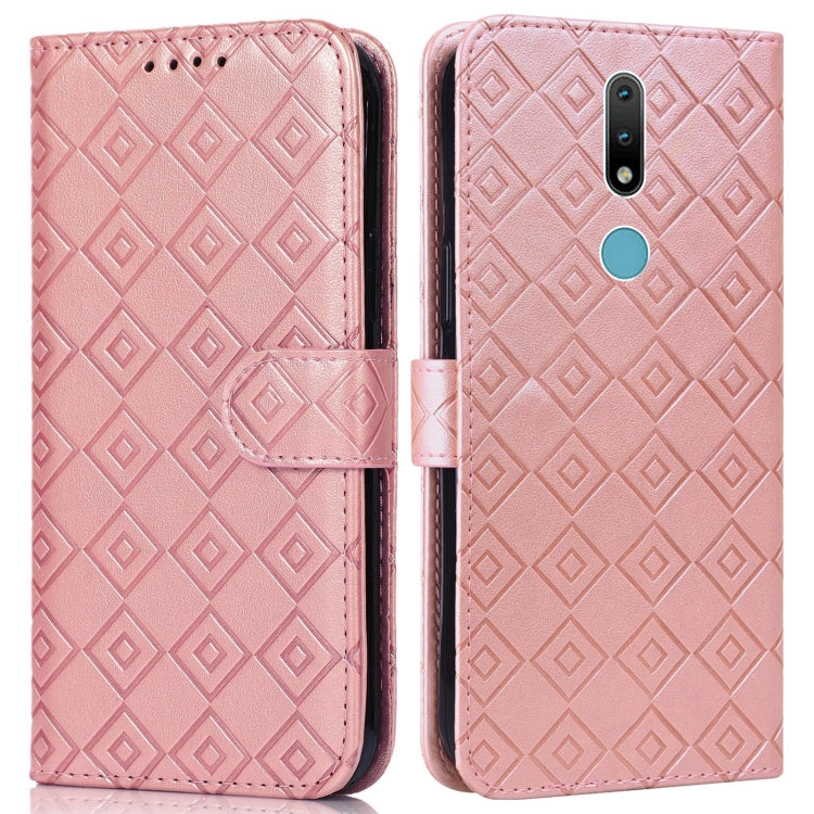 For Nokia 2.4 Embossed Big Small Concentric Squares Pattern Horizontal Flip Leather Case with Card Slot & Holder & Wallet