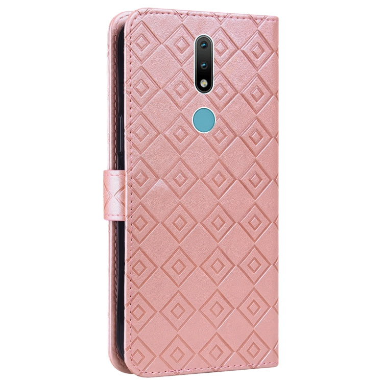 For Nokia 2.4 Embossed Big Small Concentric Squares Pattern Horizontal Flip Leather Case with Card Slot & Holder & Wallet