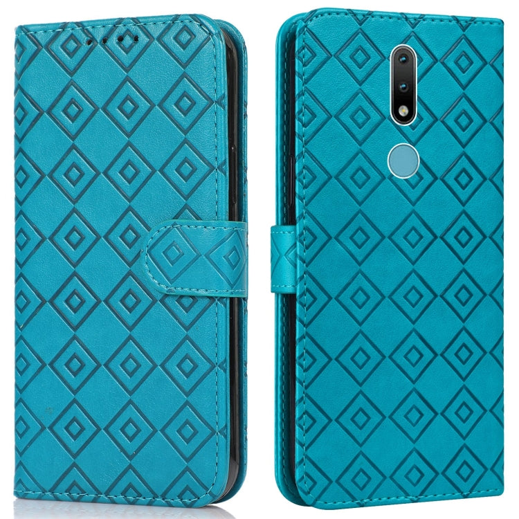 For Nokia 2.4 Embossed Big Small Concentric Squares Pattern Horizontal Flip Leather Case with Card Slot & Holder & Wallet